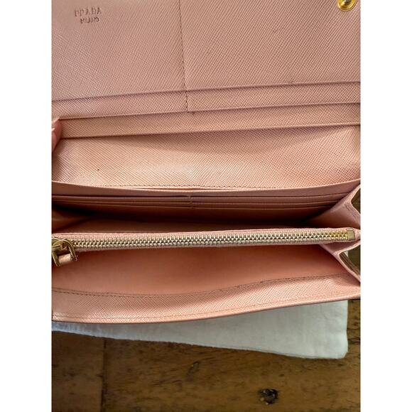 PRADA Pink Saffiano Leather Continental Bow Wallet With Dust Bag - Picture 8 of 12